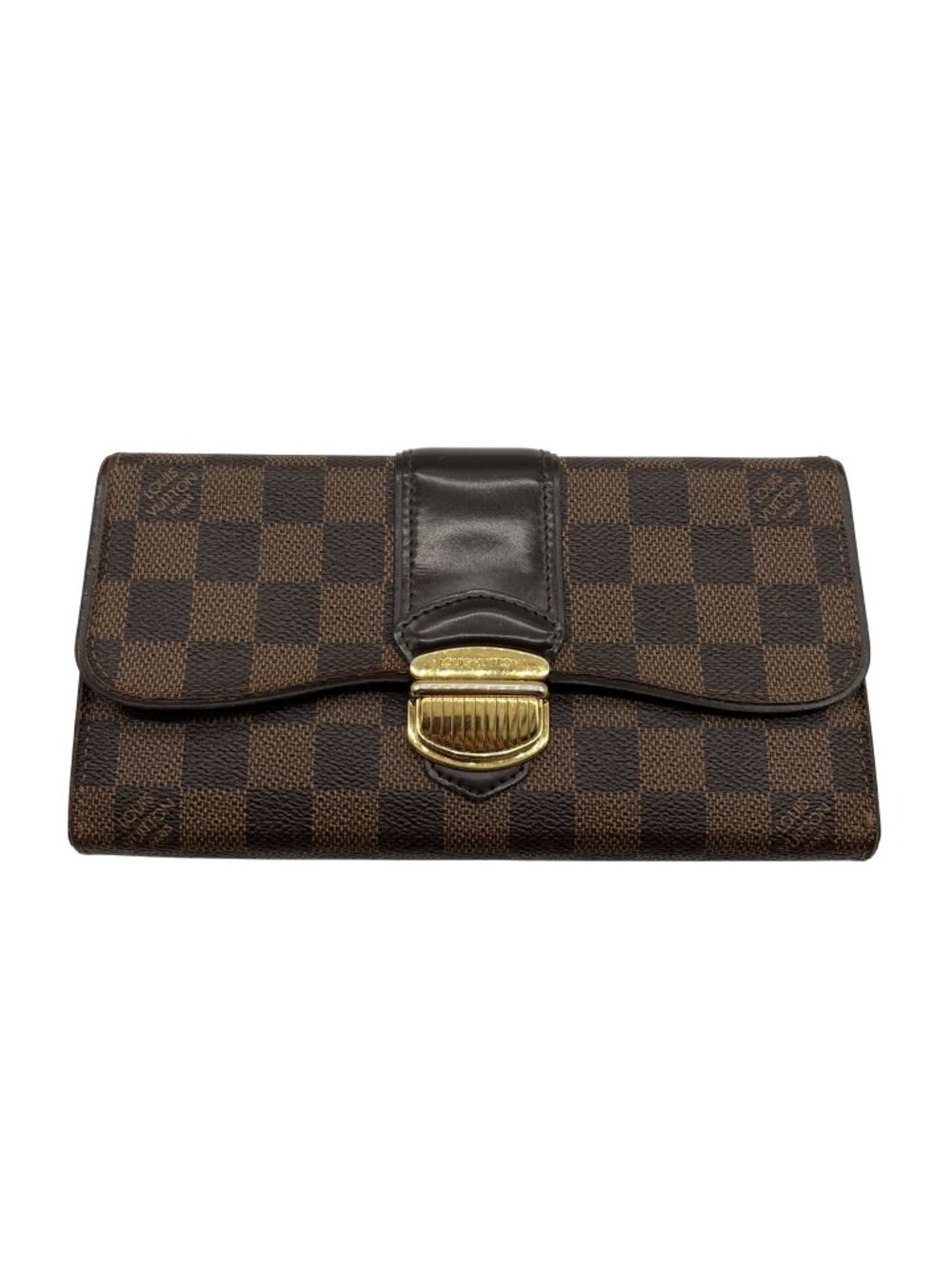 Louise Vuitton Brown Leather Damier Ebène Sistina Wallet